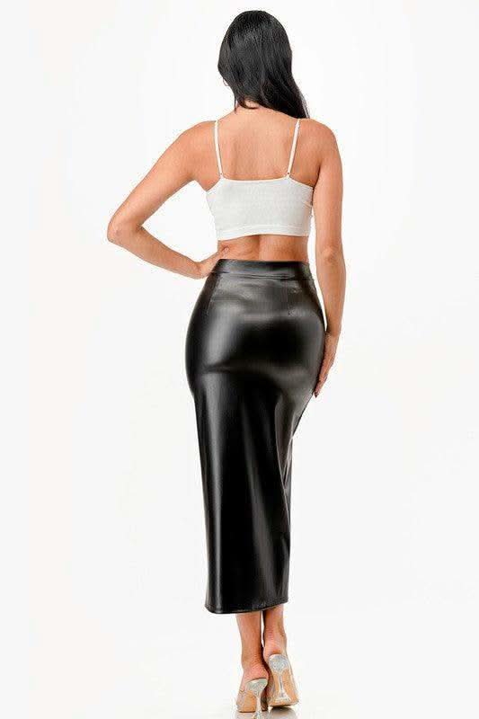 LA SCALA Long PU leather Pencil Skirt - SwagglyLife Home & Fashion