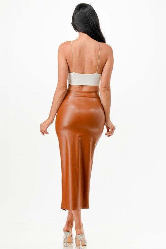 LA SCALA Long PU leather Pencil Skirt - SwagglyLife Home & Fashion