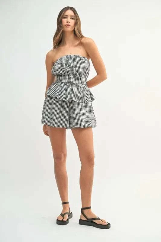 MABLE Gingham Tube Top and Shorts Set in - photo
