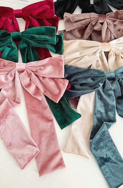 Clip Velvet Long Barrette Hair Bows in 1 - photo