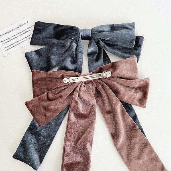 Clip Velvet Long Barrette Hair Bows in - photo