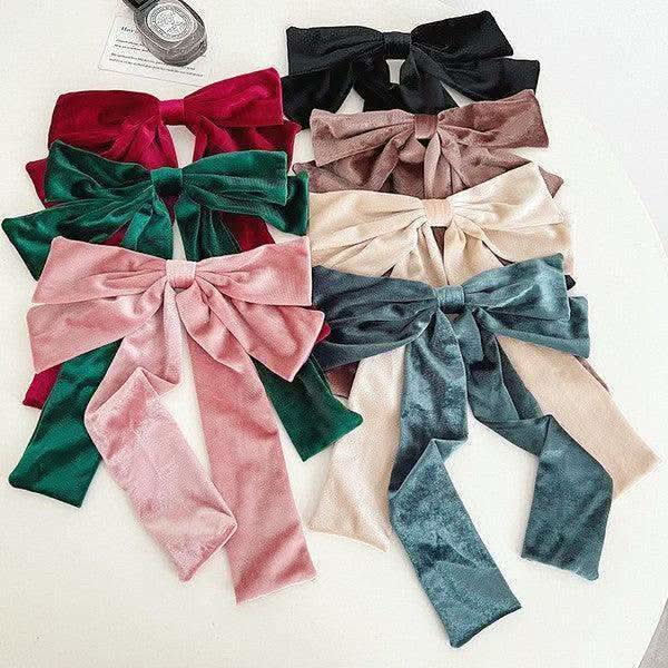 Clip Velvet Long Barrette Hair Bows in - photo