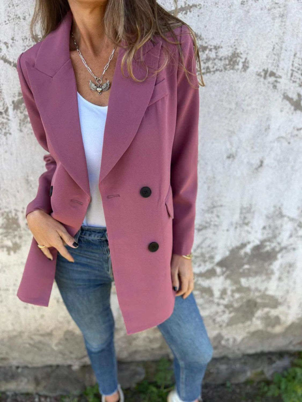Full Size Collared Neck Long Sleeve Blazer in - Coats & Jackets photo