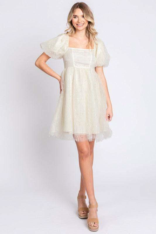 GeeGee Pearl Mesh Babydoll Mini Dress in - Dresses photo