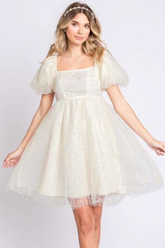 GeeGee Pearl Mesh Babydoll Mini Dress in - Dresses photo