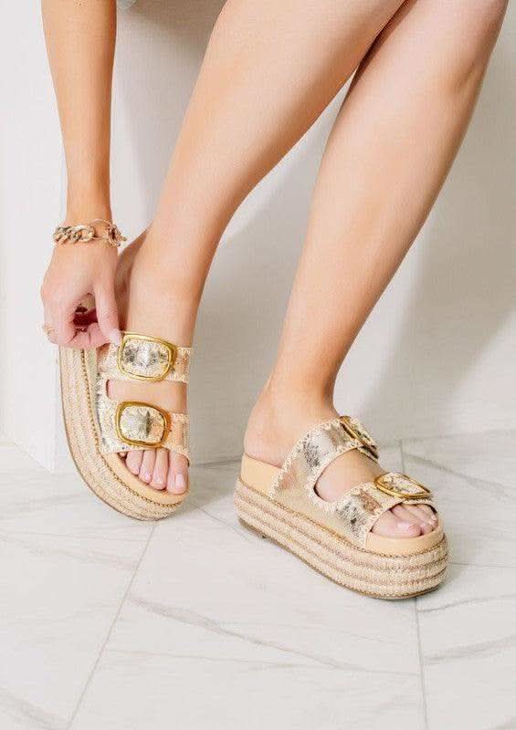 Clara Wedges with Adjustable Straps in Gold - photo