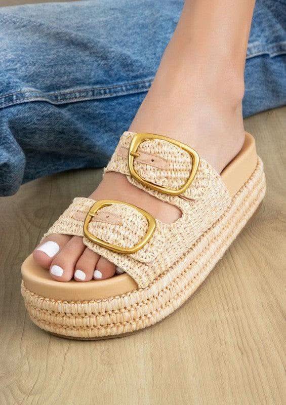 Clara Wedges with Adjustable Straps in Nude Raffia - photo