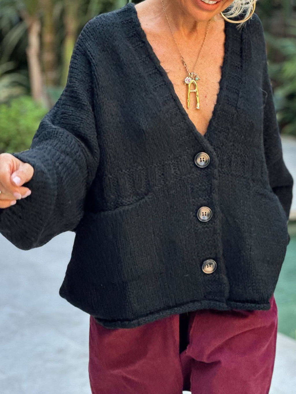 Pocketed V-Neck Button Up Cardigan in - Cardigans photo