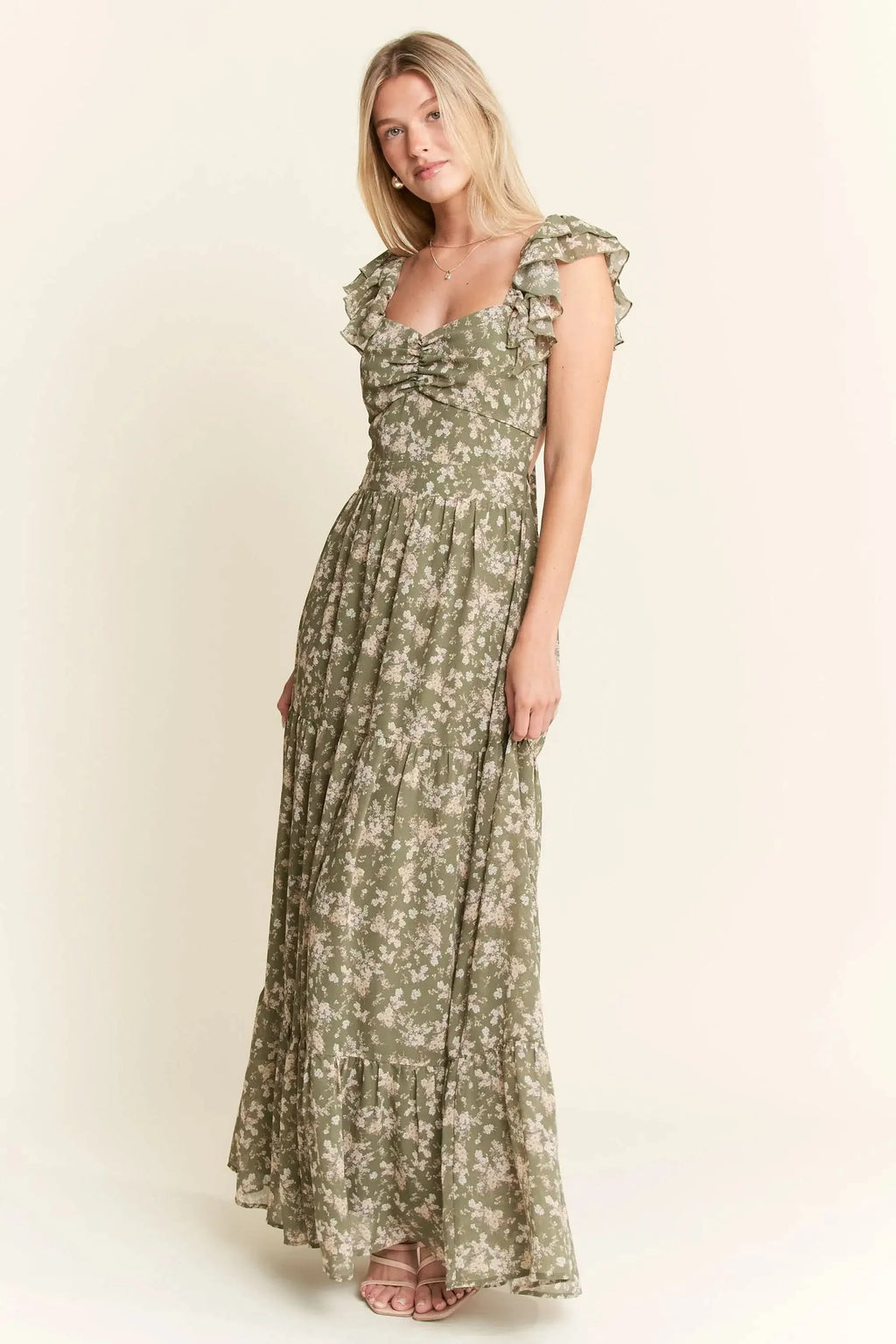 Jade By Jane Ruffle Sleeve Tiered Maxi Dress in - photo