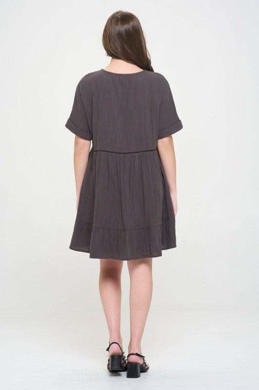 Jade By Jane Textured Short Sleeve Mini Dress Dress, 2 Colors in - Mini Dresses photo