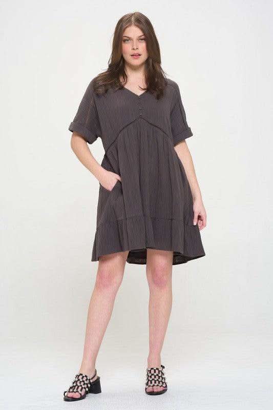 Jade By Jane Textured Short Sleeve Mini Dress Dress, 2 Colors in - Mini Dresses photo