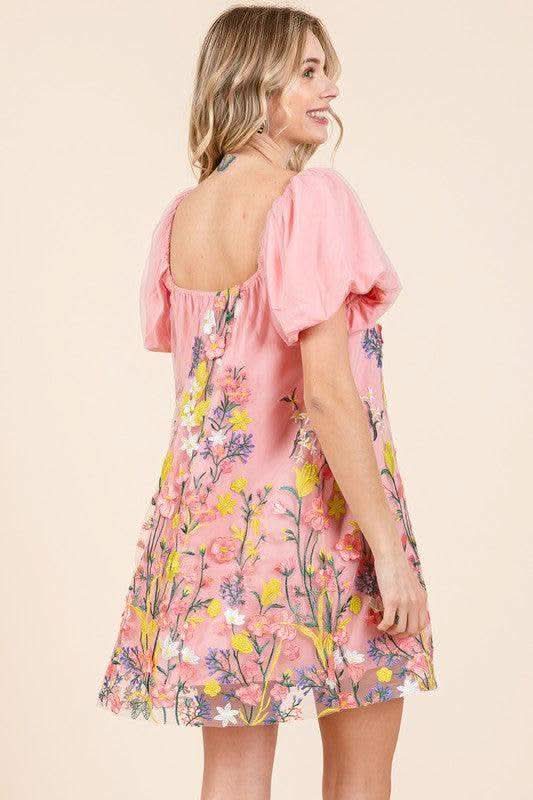 GeeGee Floral Embroidered Mesh Mini Dress in - Dresses photo