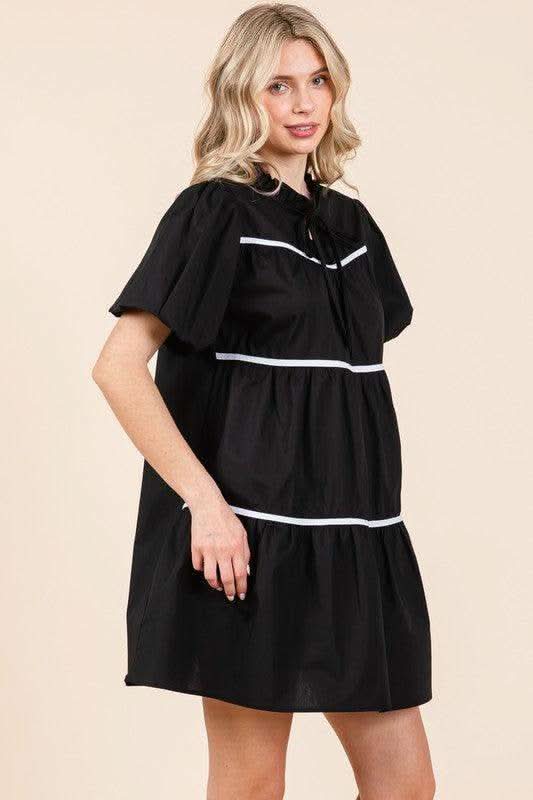 GeeGee Piping Detailed Babydoll Mini Dress in - Dresses photo