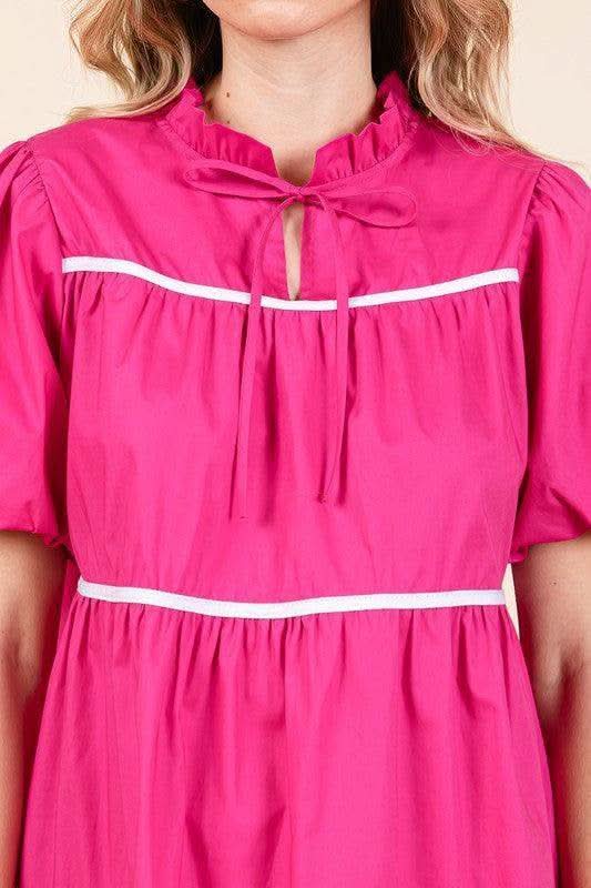 GeeGee Piping Detailed Babydoll Mini Dress in - Dresses photo