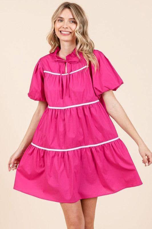 GeeGee Piping Detailed Babydoll Mini Dress in - Dresses photo