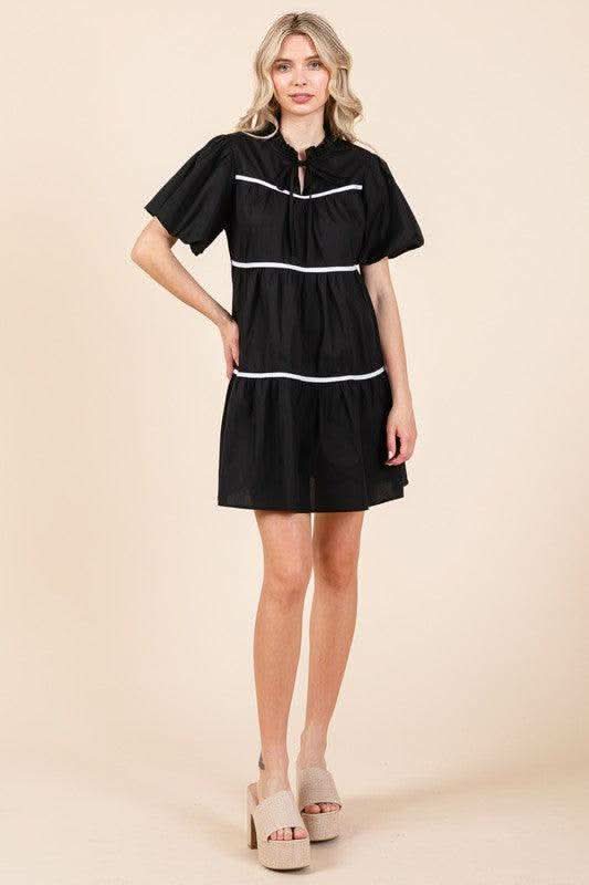 GeeGee Piping Detailed Babydoll Mini Dress in - Dresses photo