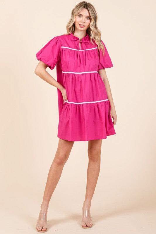 GeeGee Piping Detailed Babydoll Mini Dress in - Dresses photo