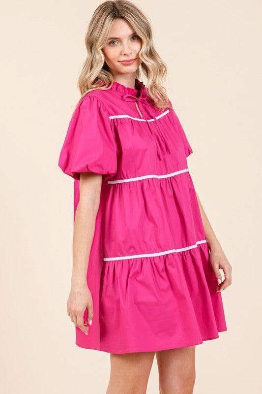 GeeGee Piping Detailed Babydoll Mini Dress in - Dresses photo