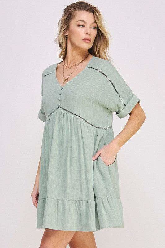 Jade By Jane Textured Short Sleeve Mini Dress Dress, 2 Colors in - Mini Dresses photo