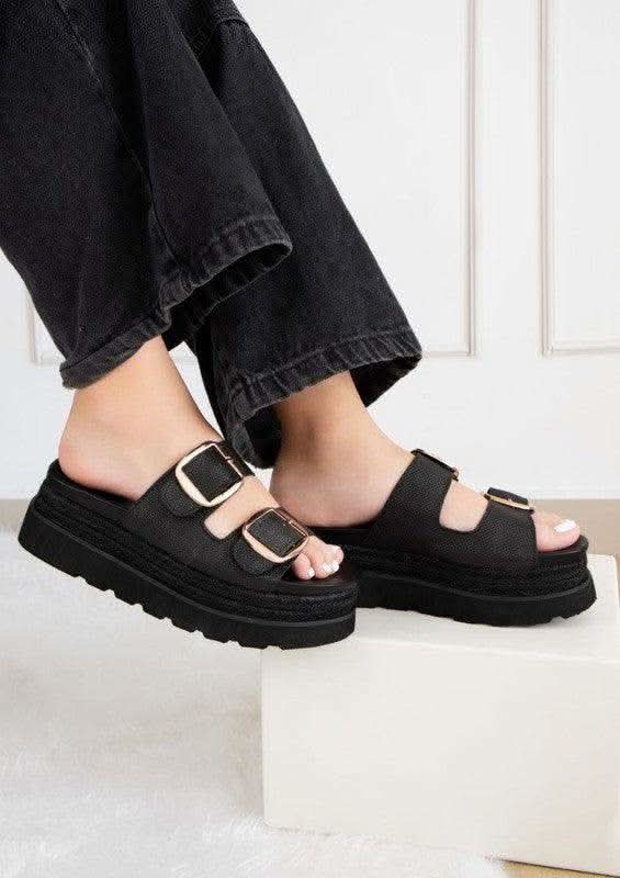 Monique Thick Buckled Fashion Wedges in - photo