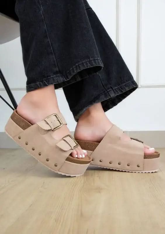 NINA Double Buckle Bands Comfortable Flatform in - photo