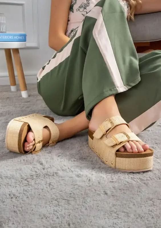 NINA Double Buckle Bands Comfortable Flatform in - photo