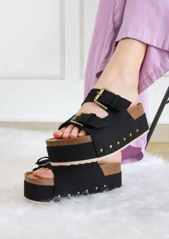 NINA Double Buckle Bands Comfortable Flatform in - photo