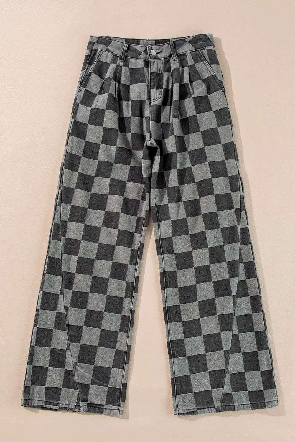Checkered Wide Leg Jeans with Pockets in - photo