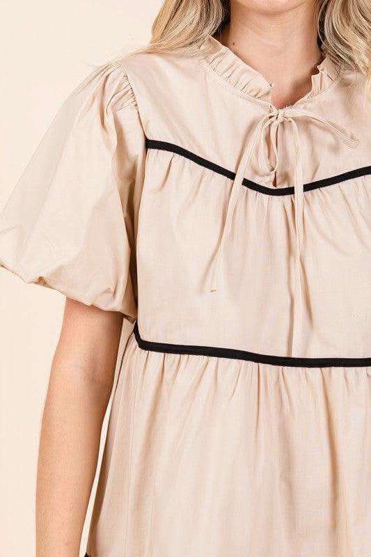 GeeGee Piping Detailed Babydoll Mini Dress in - Dresses photo