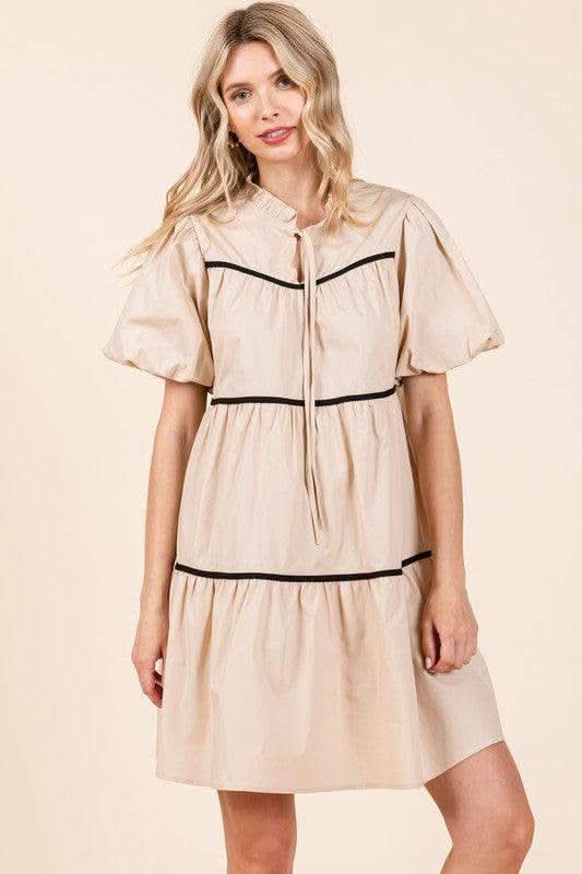 GeeGee Piping Detailed Babydoll Mini Dress in - Dresses photo