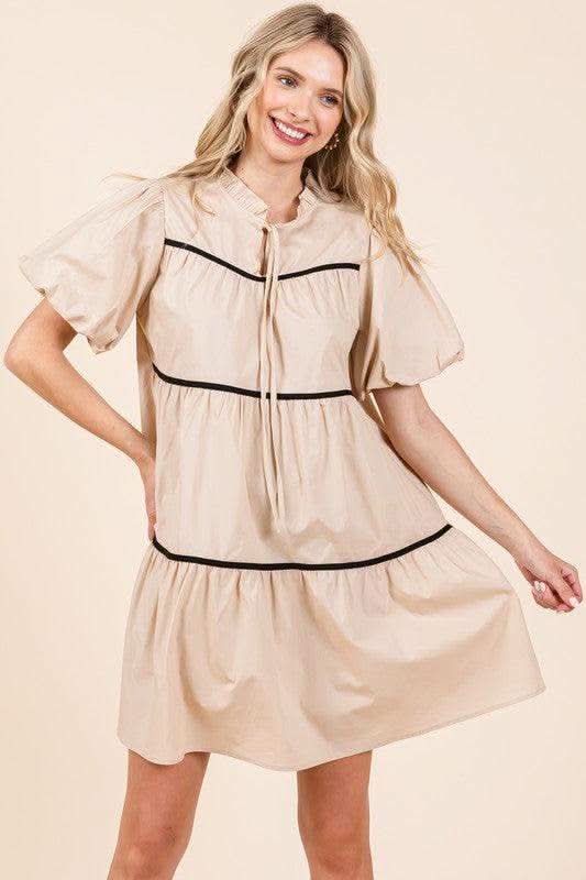GeeGee Piping Detailed Babydoll Mini Dress in - Dresses photo