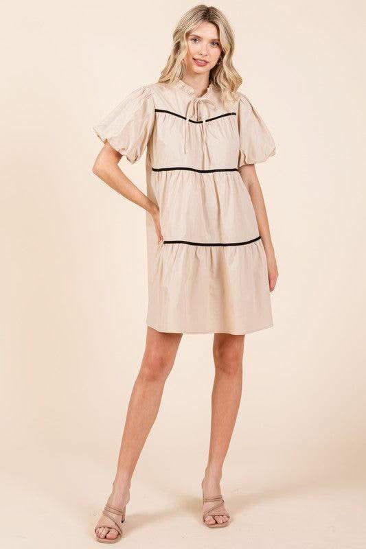 GeeGee Piping Detailed Babydoll Mini Dress in - Dresses photo