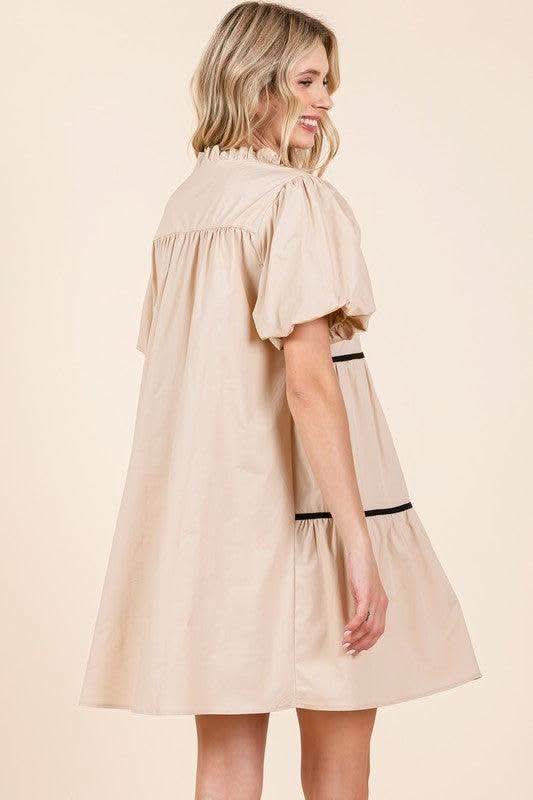 GeeGee Piping Detailed Babydoll Mini Dress in - Dresses photo