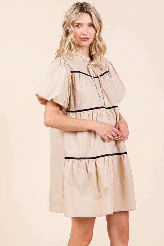 GeeGee Piping Detailed Babydoll Mini Dress in - Dresses photo