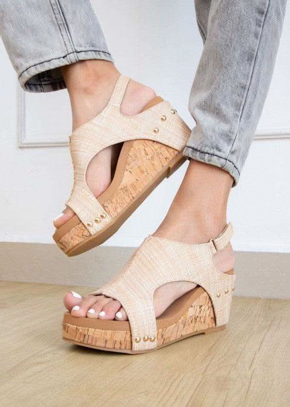 Hannah Thick Sole Roman Wedges – Platforms in Nude Raffia - photo