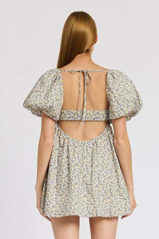 Emory Park Squared Neck Ruched Mini Dress with Puff Sleeves in - Dresses photo