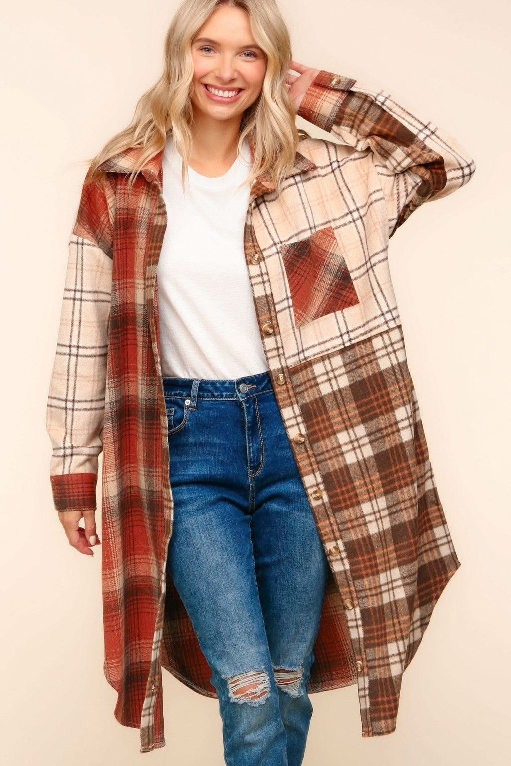 Haptics Flannel Plaid Oversized Shacket with Pockets - SwagglyLife Home & Fashion