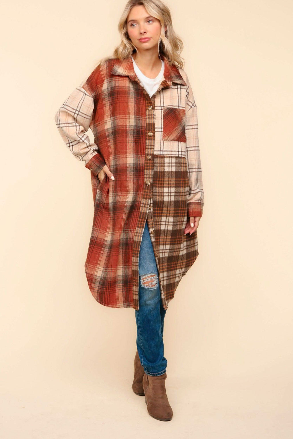 Haptics Flannel Plaid Oversized Shacket with Pockets - SwagglyLife Home & Fashion