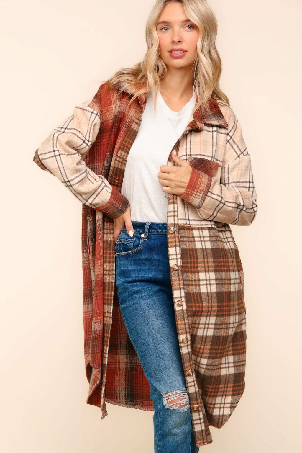 Haptics Flannel Plaid Oversized Shacket with Pockets - SwagglyLife Home & Fashion