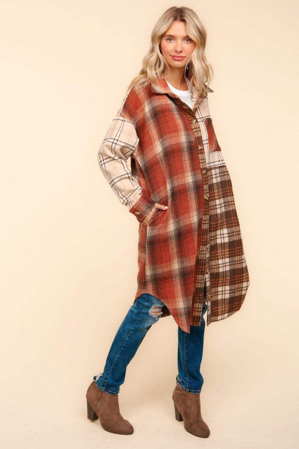 Haptics Flannel Plaid Oversized Shacket with Pockets - SwagglyLife Home & Fashion