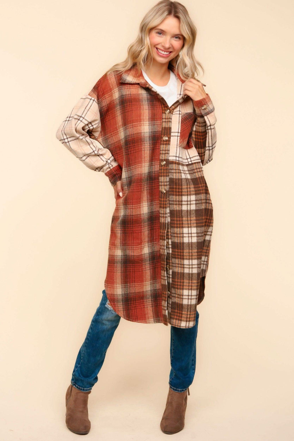Haptics Flannel Plaid Oversized Shacket with Pockets - SwagglyLife Home & Fashion