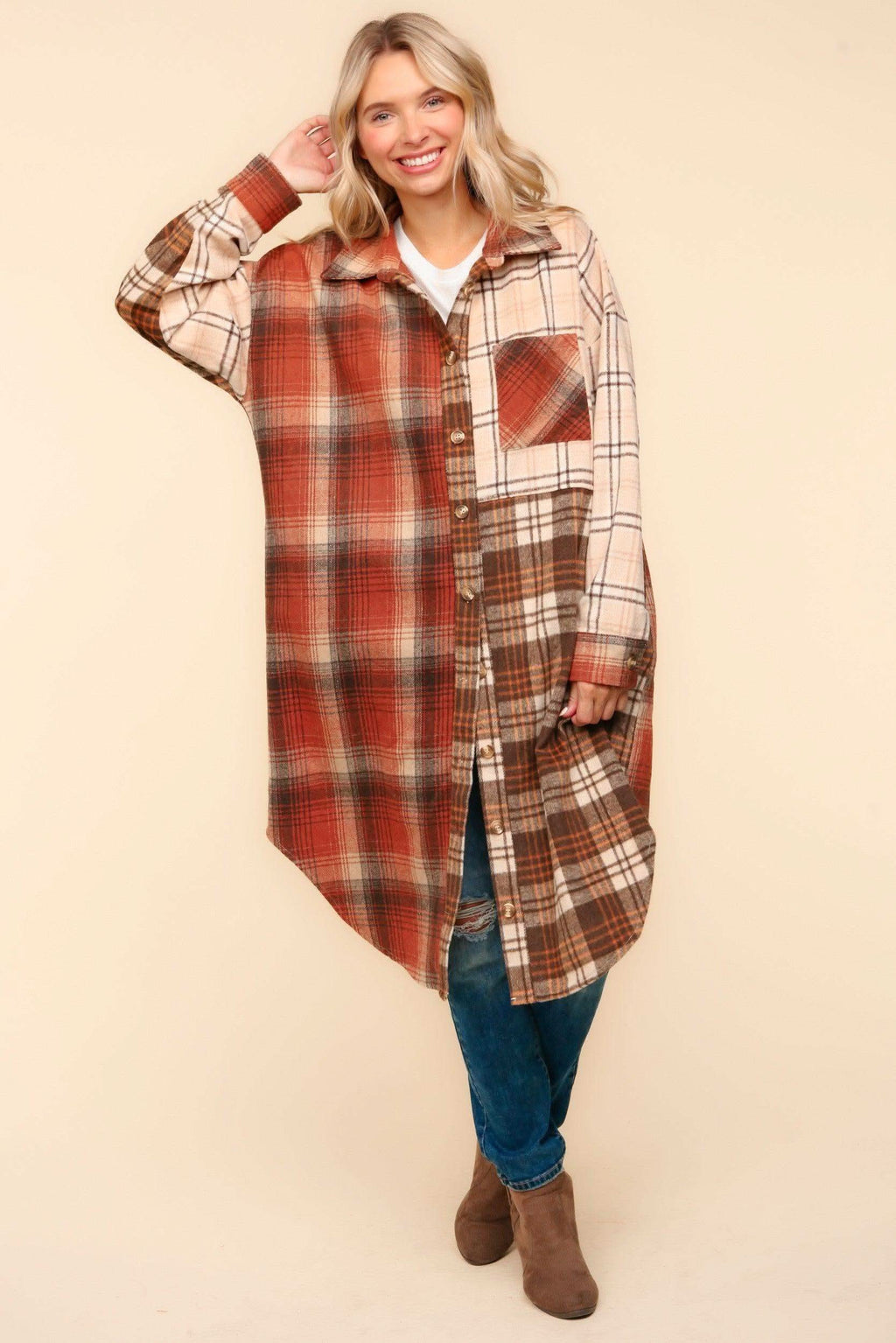 Haptics Flannel Plaid Oversized Shacket with Pockets - SwagglyLife Home & Fashion