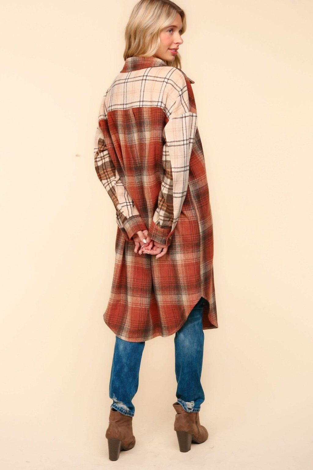 Haptics Flannel Plaid Oversized Shacket with Pockets - SwagglyLife Home & Fashion