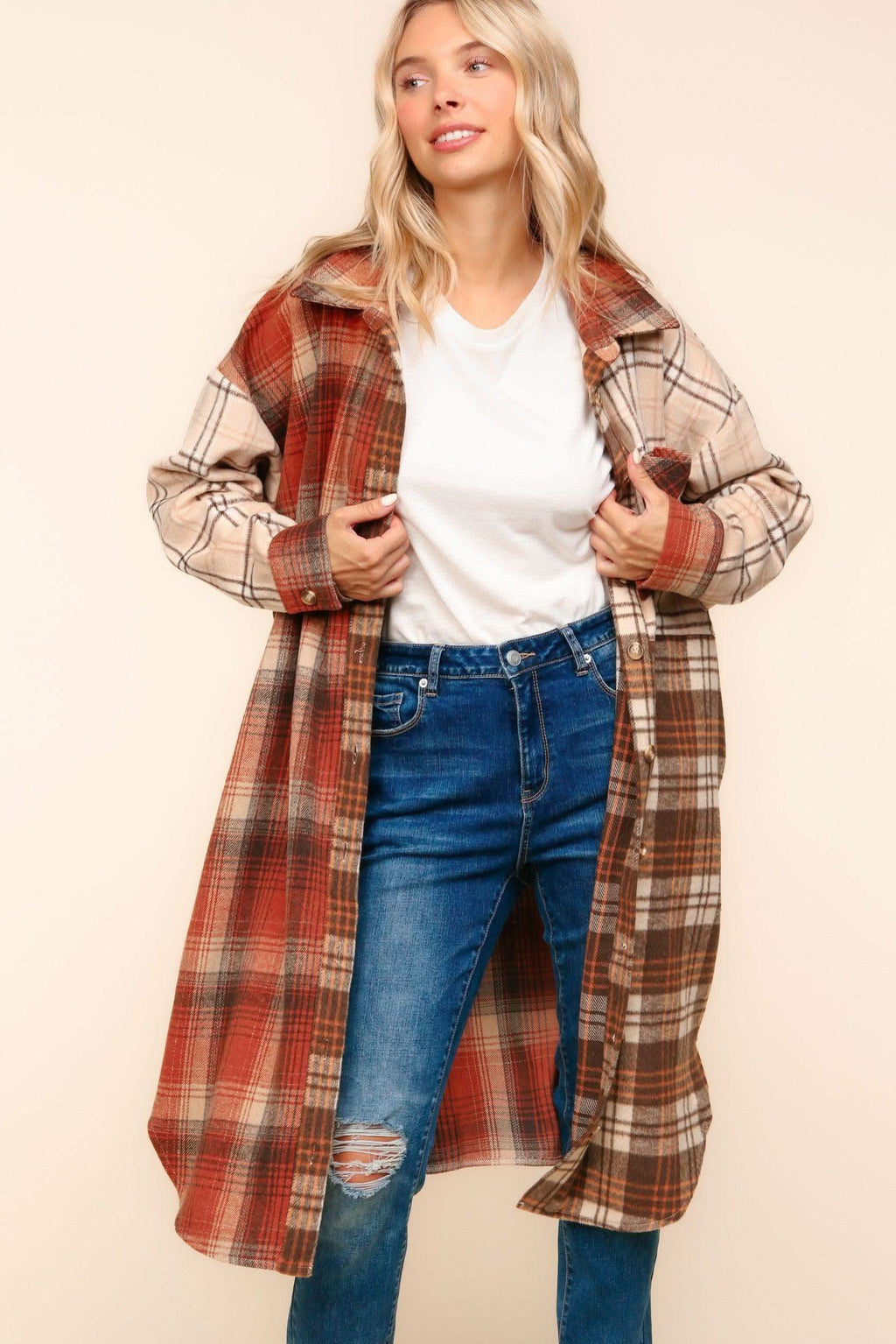 Haptics Flannel Plaid Oversized Shacket with Pockets - SwagglyLife Home & Fashion
