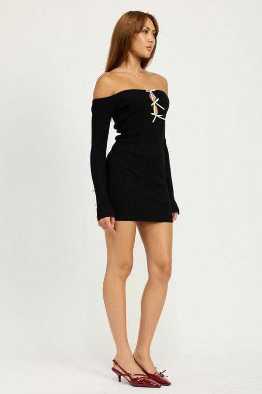 Emory Park Off Shoulder Bodycon Dress with Bow Detail in - Dresses photo