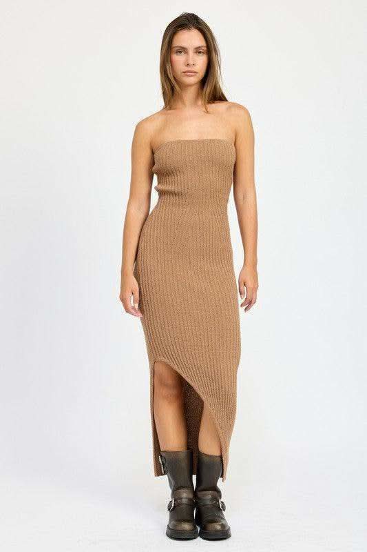 ASYMMETRICAL RIBBED MAXI TUBE DRESS - SwagglyLife Home & Fashion
