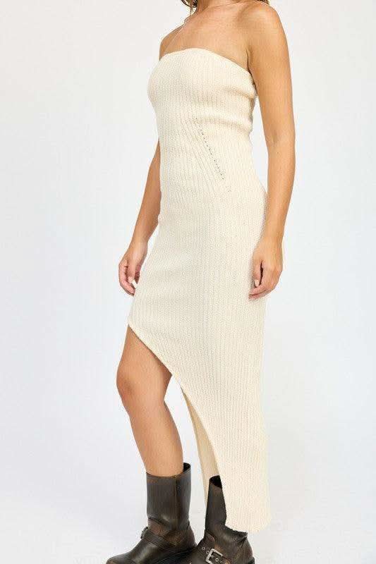 ASYMMETRICAL RIBBED MAXI TUBE DRESS - SwagglyLife Home & Fashion ASYMMETRICAL RIBBED MAXI TUBE DRESS - SwagglyLife Home & Fashion