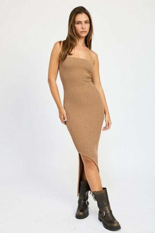 ASYMMETRICAL RIBBED MAXI TUBE DRESS - SwagglyLife Home & Fashion ASYMMETRICAL RIBBED MAXI TUBE DRESS - SwagglyLife Home & Fashion