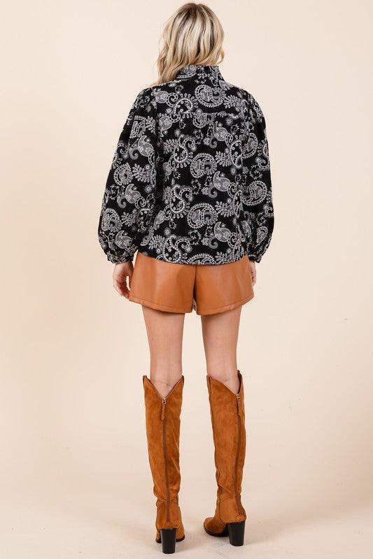 GeeGee Paisley Eyelet Laced Button-Up Blouse - SwagglyLife Home & Fashion