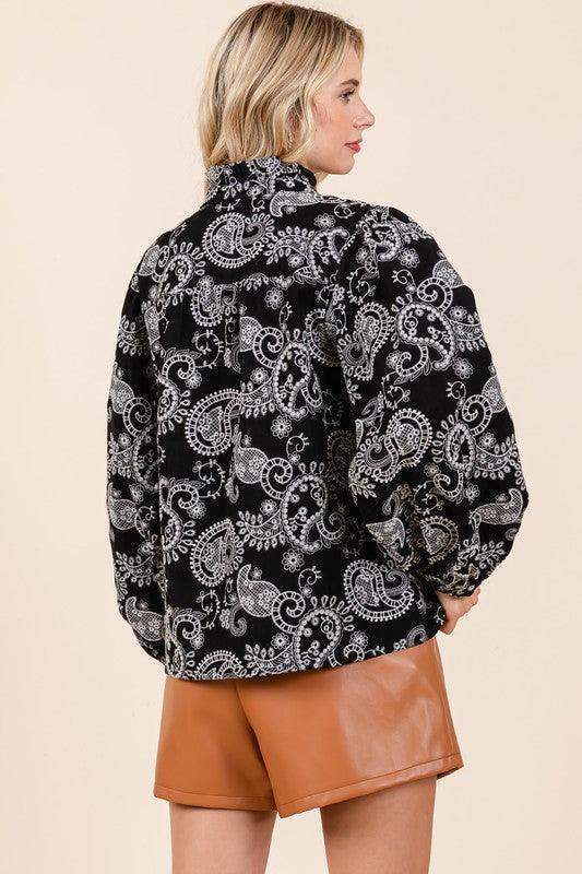 GeeGee Paisley Eyelet Laced Button-Up Blouse - SwagglyLife Home & Fashion